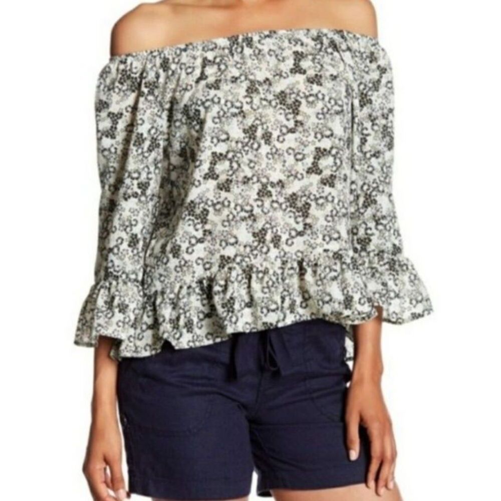 Sanctuary Off Shoulder Chiffon Ruffle Blouse Swing Top Floral M